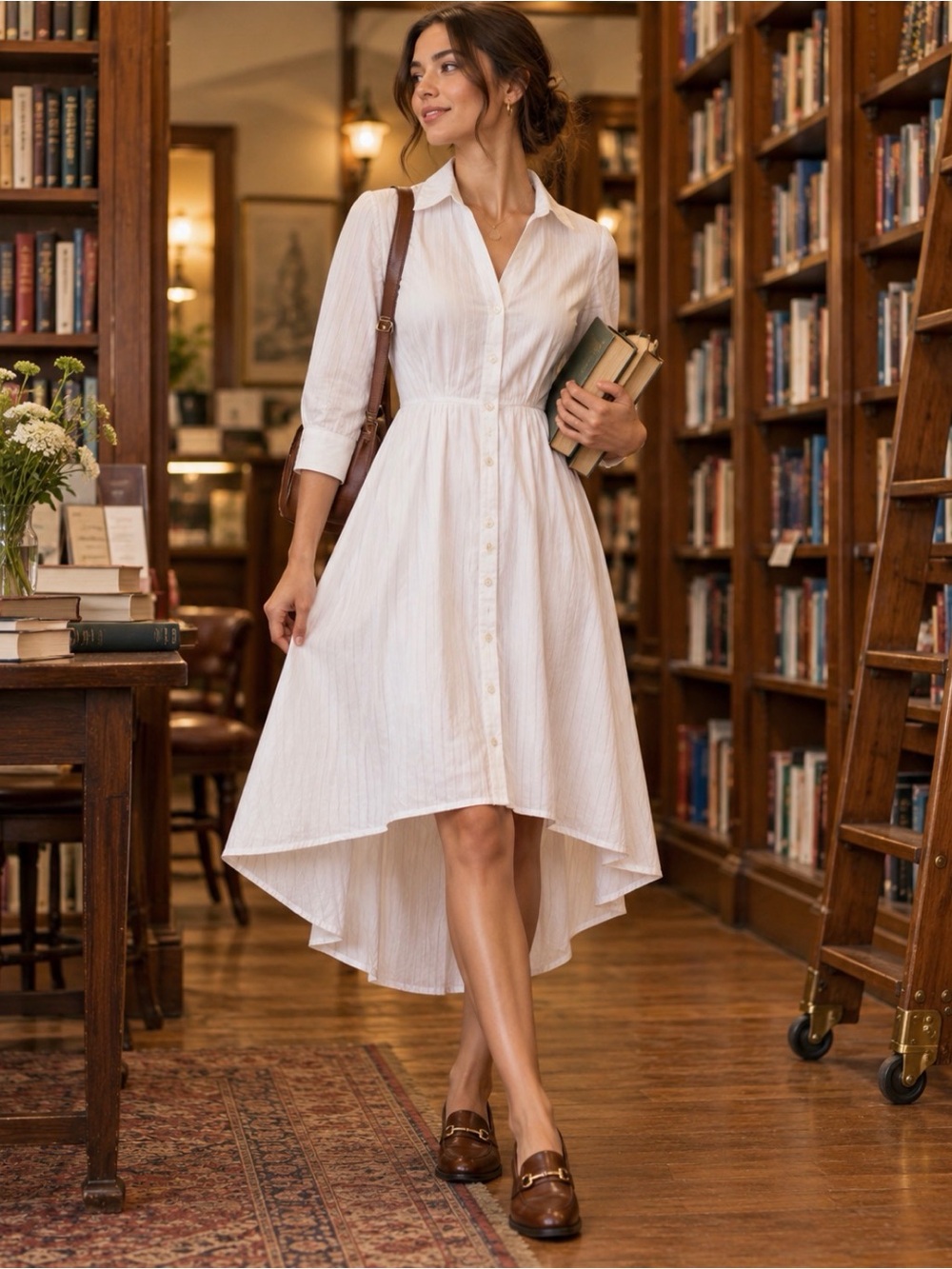 Anthropologie Moulinette Soeurs White Cotton High Low Shirt Dress Sz 2